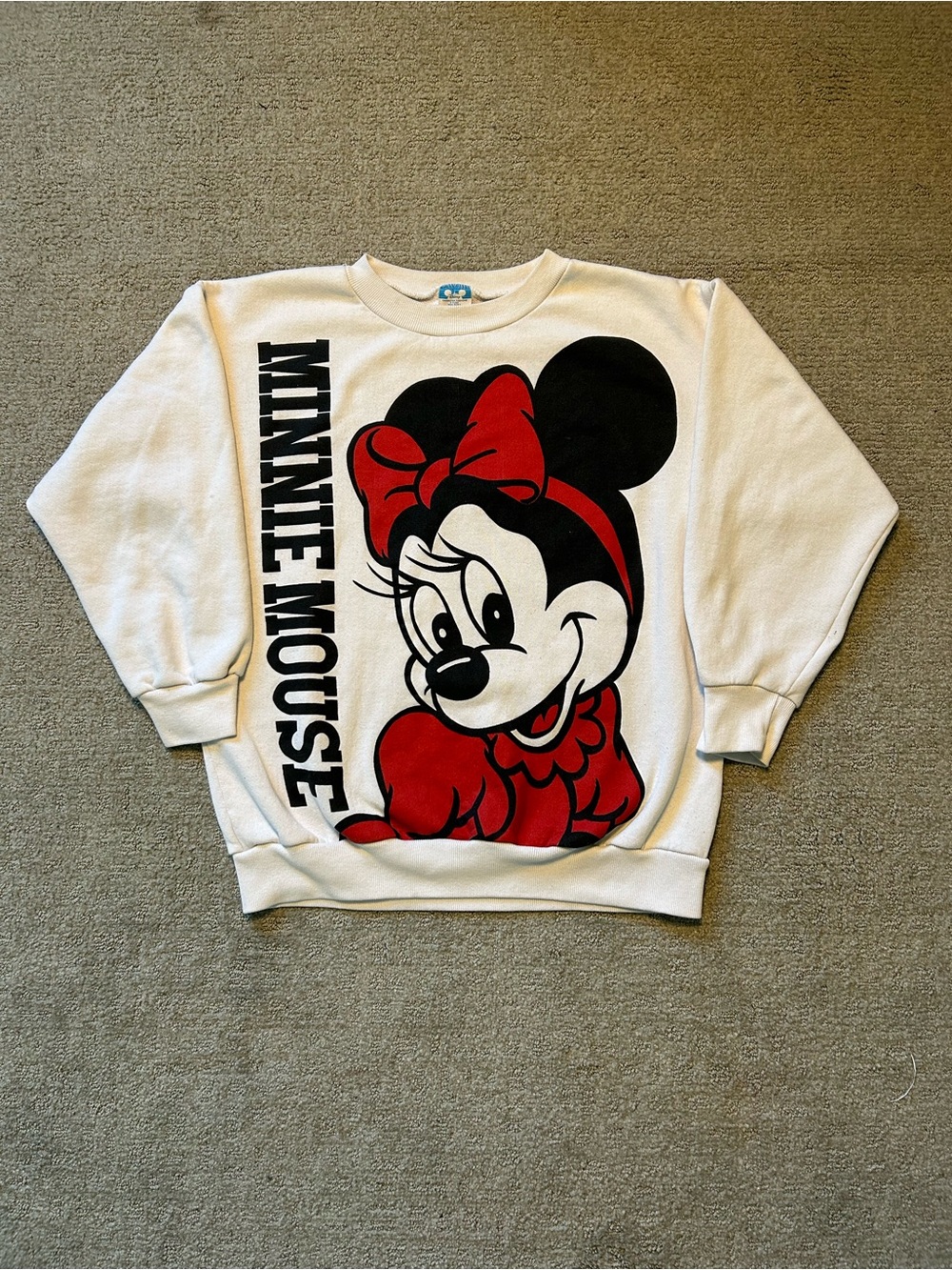 Vintage Disney Sweatshirt Mens Medium White Minnie Mouse Fleece Crewneck 90s AOP